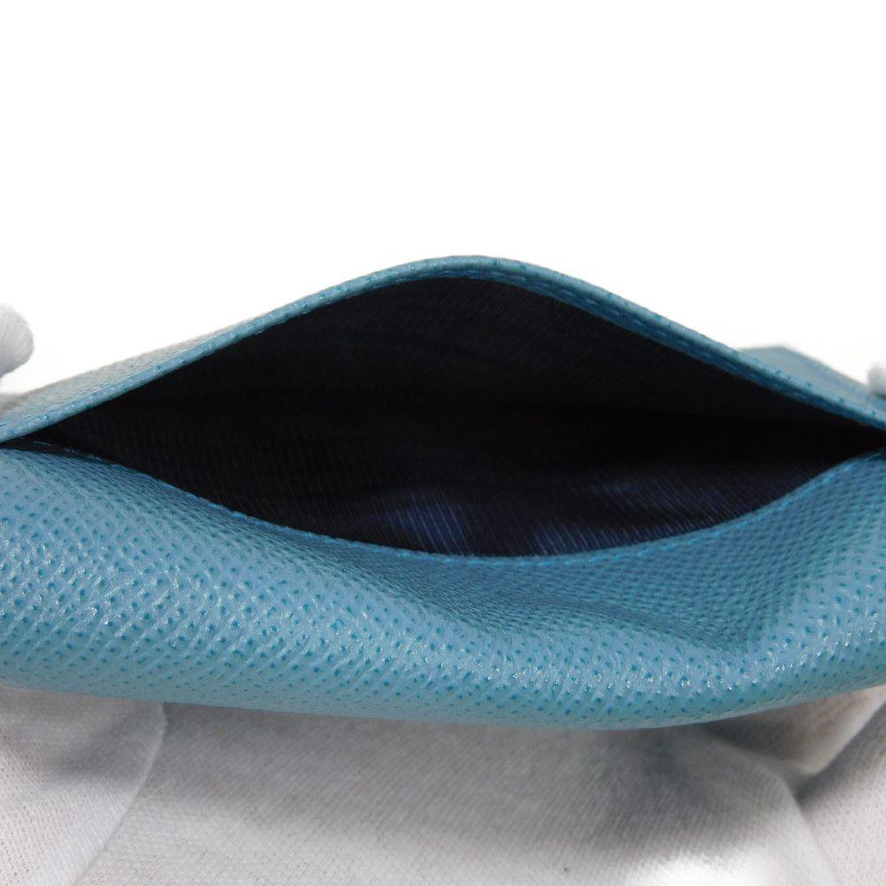 Used Bulgari Man Business Card Holder 7946 Navy Bi-Color Calfskin Bifold RFID Case (11679) Logo Metal Light Blue Men's