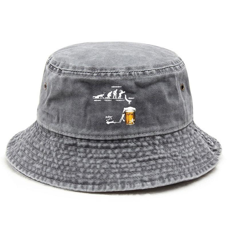 Party Humor Cotton Washed Bucket Hat Vintage Fishing Hat for Men Sun Protection Outdoor Pub Culture Cap Funny Weekend Theme Hats