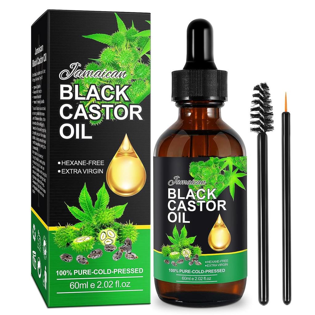 Jamaikanisches schwarzes Rizinusöl, Bio-Rizinusöl, kaltes schwarzes Rizinusöl Bio für Körper, Haare, Haut, Massageöl, Haarpflege 60ml