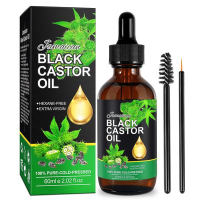 Óleo de rícino preto jamaicano, óleo de rícino orgânico, óleo de rícino preto frio orgânico para corpo, cabelo e pele, óleo de massagem, nutrição capilar 60ml