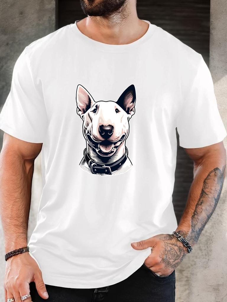 Vintage Bull Terrier Dog Head Print Unisexs Crew Neck Short Sleeve Casual Basic Summer Daily Soft Comfort Fit Daily Wear Tee Shirt