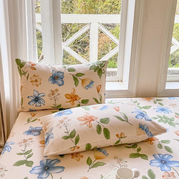 New Cotton Single Bed Cover A Fresh and Simple Country-style Floral Old Coarse Cloth Mattress Cover Bring Elastic Bedspreads