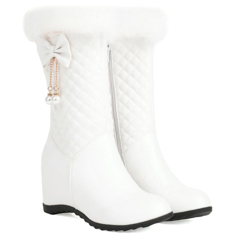 Warme Pelz Damen Hohe Schneestiefel 2024 Plüsch Winterschuhe Wasserdicht Mode Höhenvergrößernde Keil Kniehohe Stiefel Große Größe