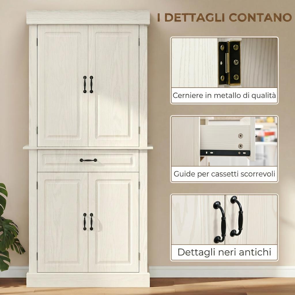 Tall Kitchen Cupboard, Kitchen Pantry Cabinet with Drawer, Shelves, White