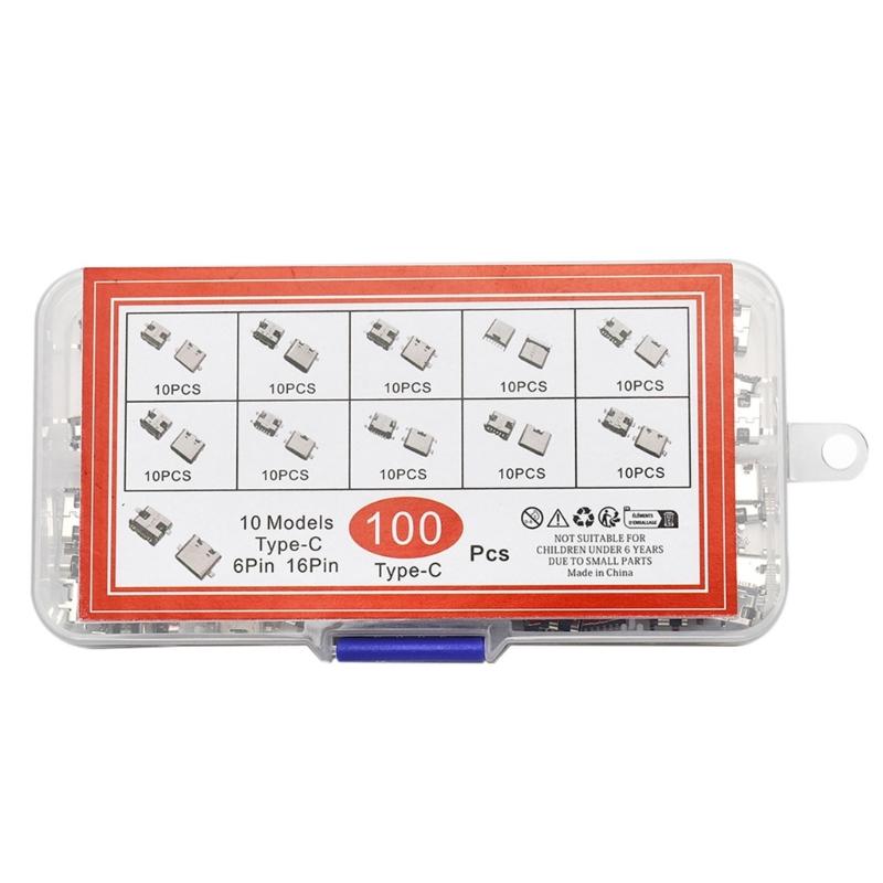 100Pcs 100Pcs Type C USB Charging Dock Connector Mix 6Pin 16Pin Use for Phone Digital Product Repair Accessories