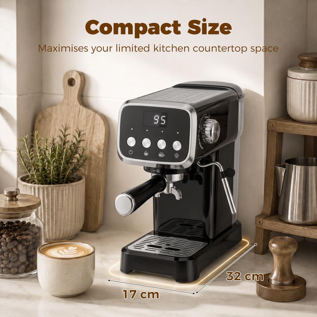 Espresso Machine 20 Bar Cappuccino Coffee Maker With Frother Wand 1.2 L Water Tank Black