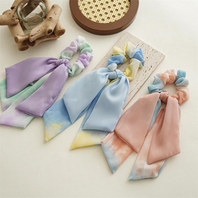 Summer New Style Tie-dye Chiffon Double-layer Ribbon Large Bow Hair Accessory for Women - Hair Tie with Butterfly Knot Hair Ring