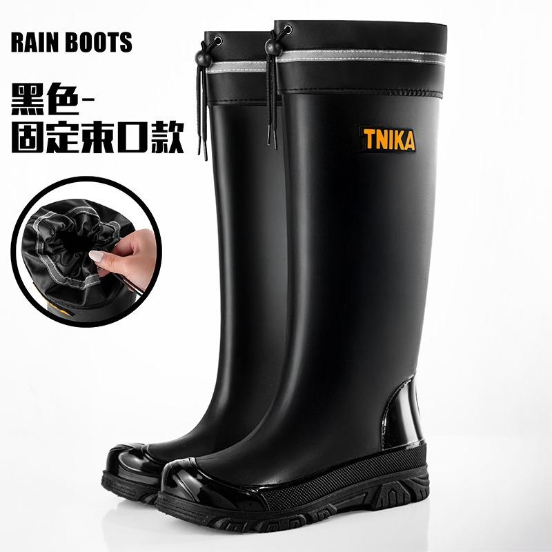 Simple high tube men's rain shoes Luya all-round wading shoes anti-beam of light extra high rubber shoes non-slip black rain boots