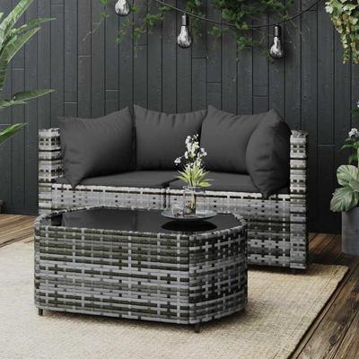Vidaxl 3-Cz. Garden Lounge Set, Cushions, Grey PE Rattan