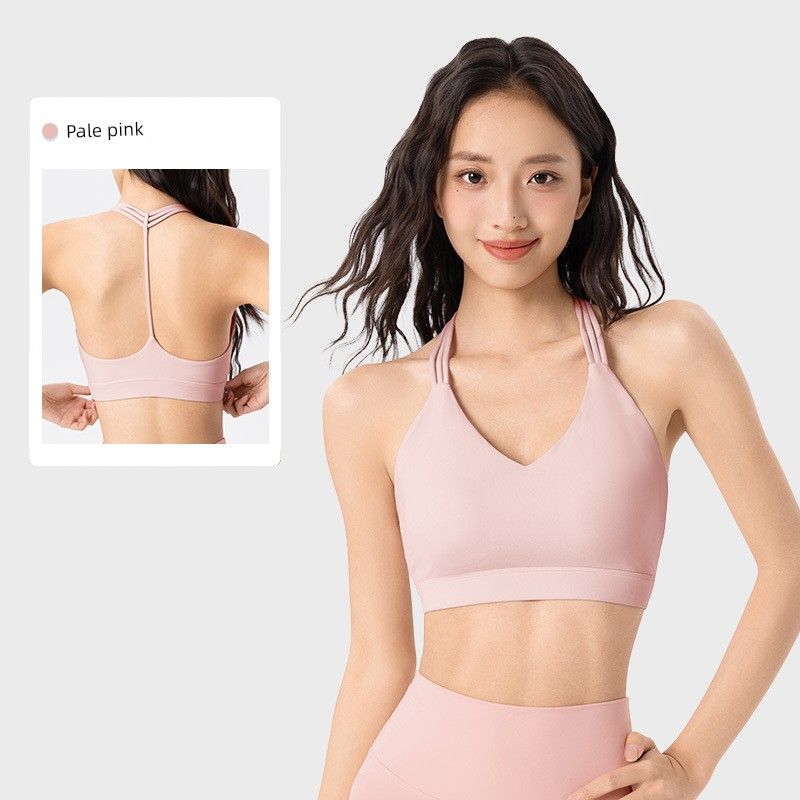 Lu Same Sports Intimates Women's Fixed Cup Sexy Sling Vest Outwear Nude Feel Plaid Workout Yoga Bra