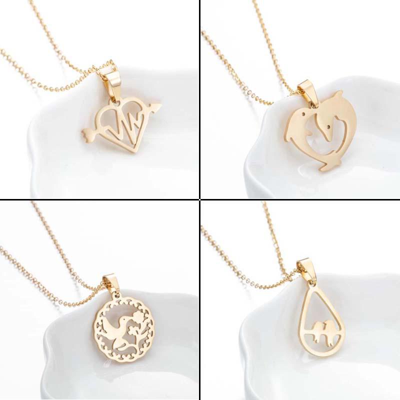 European & American Stainless Steel Necklace: Arrow, Water Drop, Moon Cat, Heart Pendant for Women - Elegant Sweater Chain