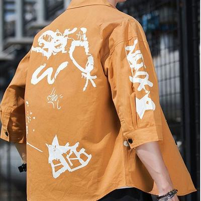 Camisas masculinas verão manga três quartos cargo trabalho estilo safári retro outwear solto respirável camisa esportiva masculina