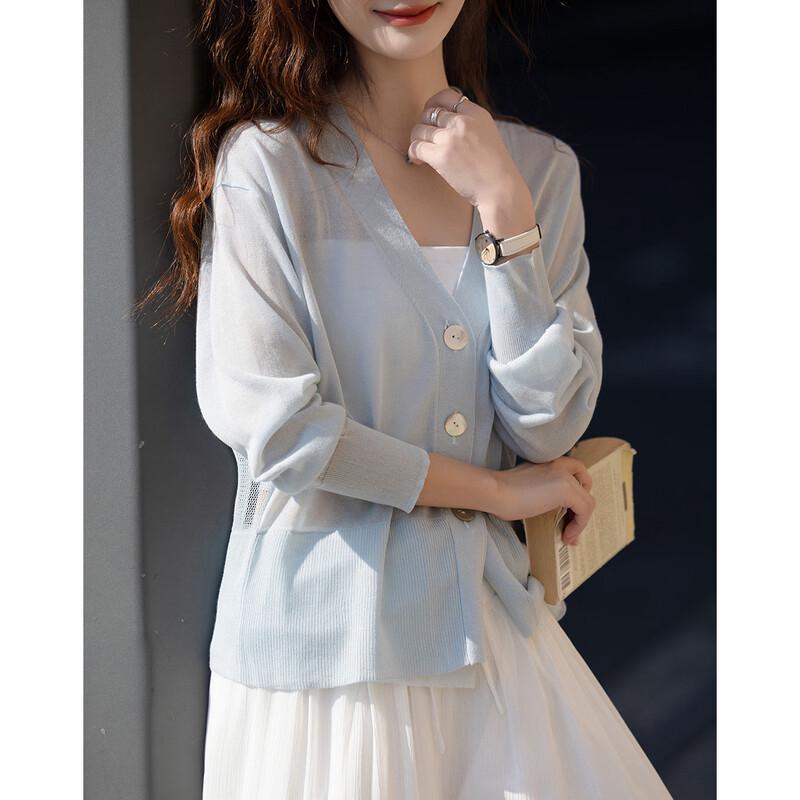 Women's V-Neck Lyocell Blend Hollow-Out Cardigan