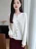 Women's Slim Fit Ribbed 100% Wool Knitted Cardigan – Round Neck, Long Sleeve, Flattering Autumn/Winter Sweater