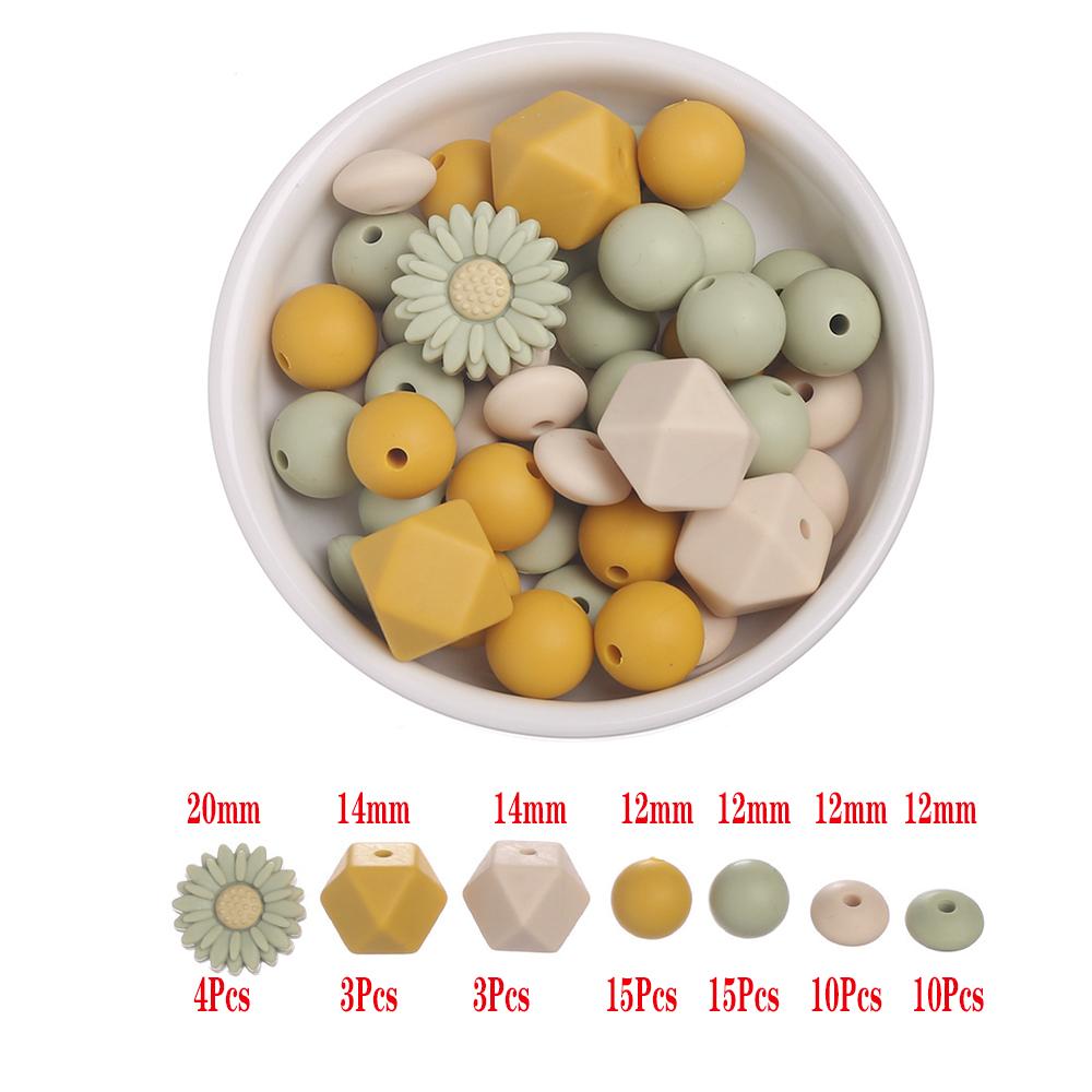 60Pcs Silicone Beads Set Flower Octagonal Round Teething Beads For DIY Handmade Baby Necklace Bracelet Pacifier Chain Accessorie