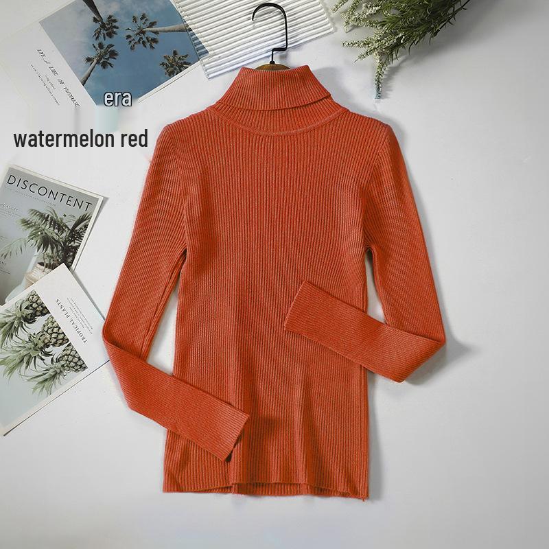Women's Slim-Fit Knitted Turtleneck Sweater - Long-Sleeved, Solid Color, Warm for Autumn/Winter