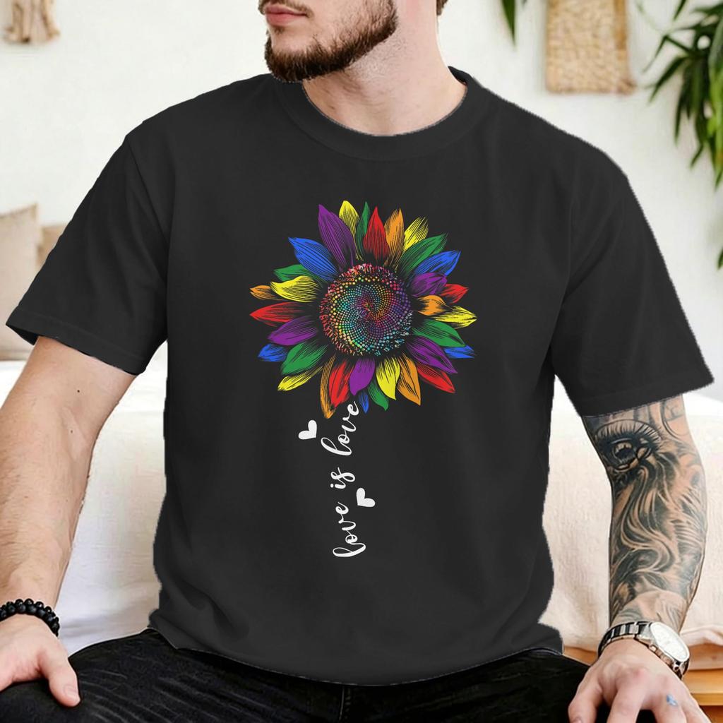 Unisex Unisex Rainbow Sunflower Love Is Love T Shirts Lgbt Gay Lesbian Pride Cotton Tops Unique Round Neck Tees Adult Tshirt
