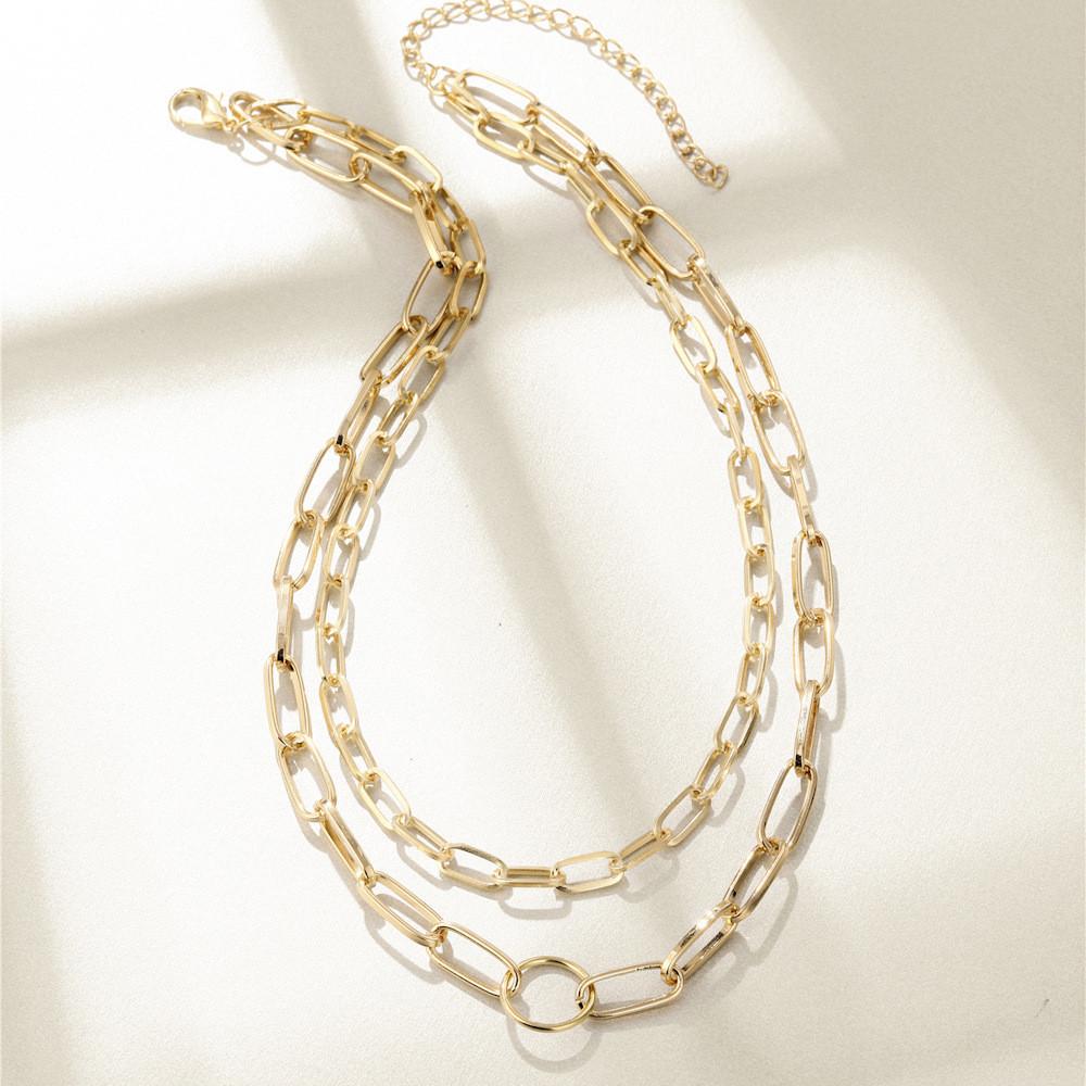 Layer Double Stunning Chain Necklace For Women With Elegant Geometric Design And Alloy Composition