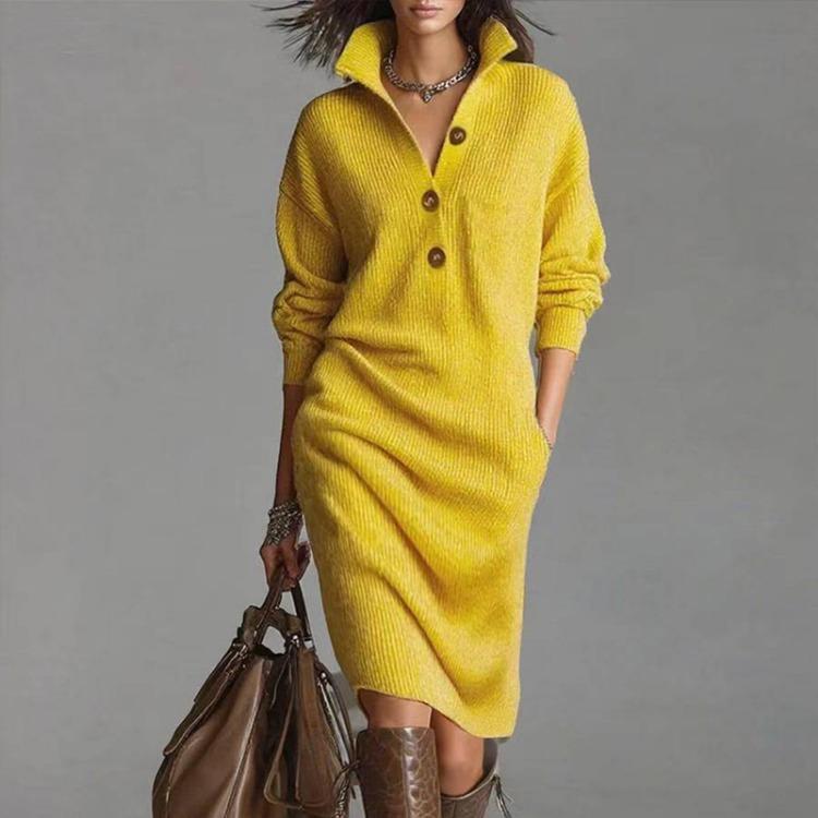 Women's Long Loose Knee Length Sweater Dress Sweater Dress Loose Long Knitted Knee Length Solid Color Dress
