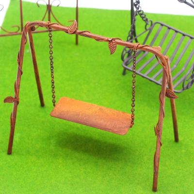 Dollhouse Miniature Fairy Garden Farming Tools Mini Rusty Iron Shovels Hoe Pitchfork Microlandscape Metal Fence Swing Decor Acce