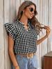 Summer Tops Double Layer Ruffled Hem Cute Sweet Girls' Dresses Check Short Sleeve