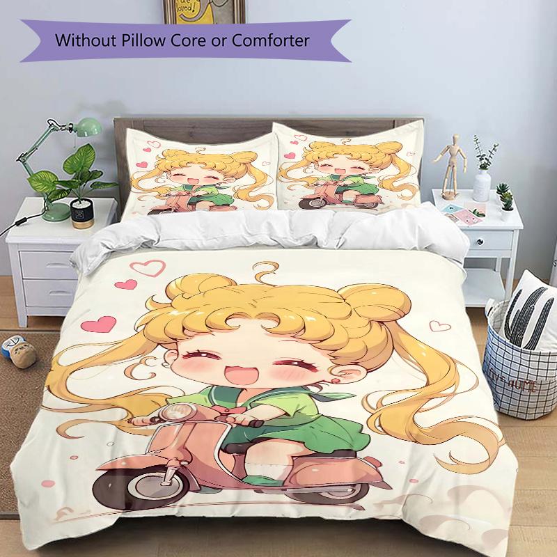 

3pcs Sailor Moon Cartoon Printed Bedding Set, Soft and Comfortable Quilt Cover for Bedroom, Guest Room (1 Duvet Cover + 2 Pillowcases, Pillo 135cm*200cm