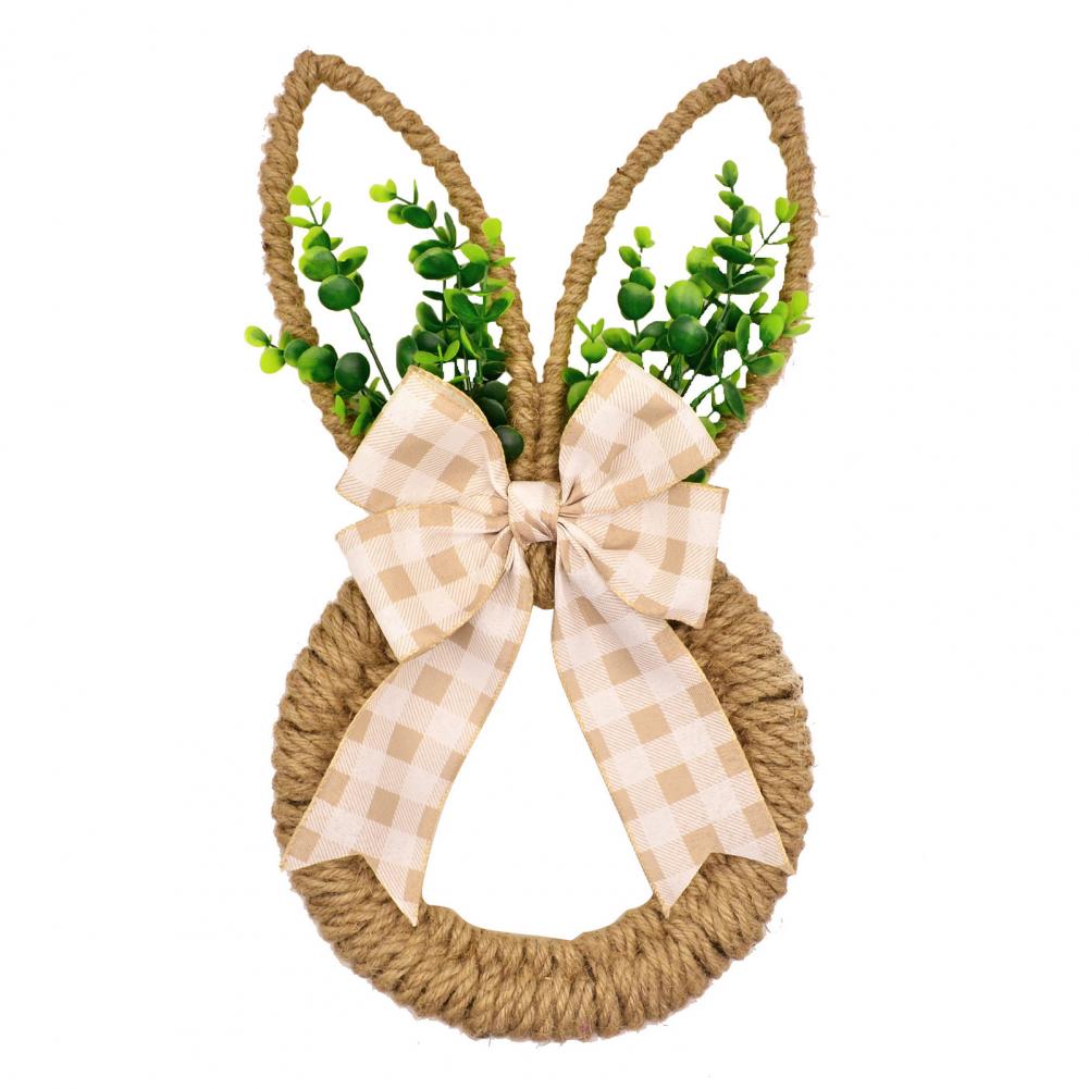 

Spring Floral Wreath Easter Bunny Wreath with Hemp Rope Bow Spring Rabbit Door Hanging Sign Farmhouse Front Porch Wall Window