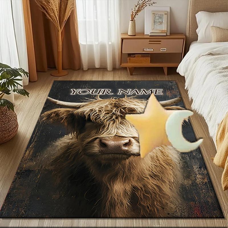 1PC Custom Name Highland Cow Portrait Theme Floor Mat Ideal for Living Room, Game Rooms, Office, Bedroom,Floor Mat Playful Design179