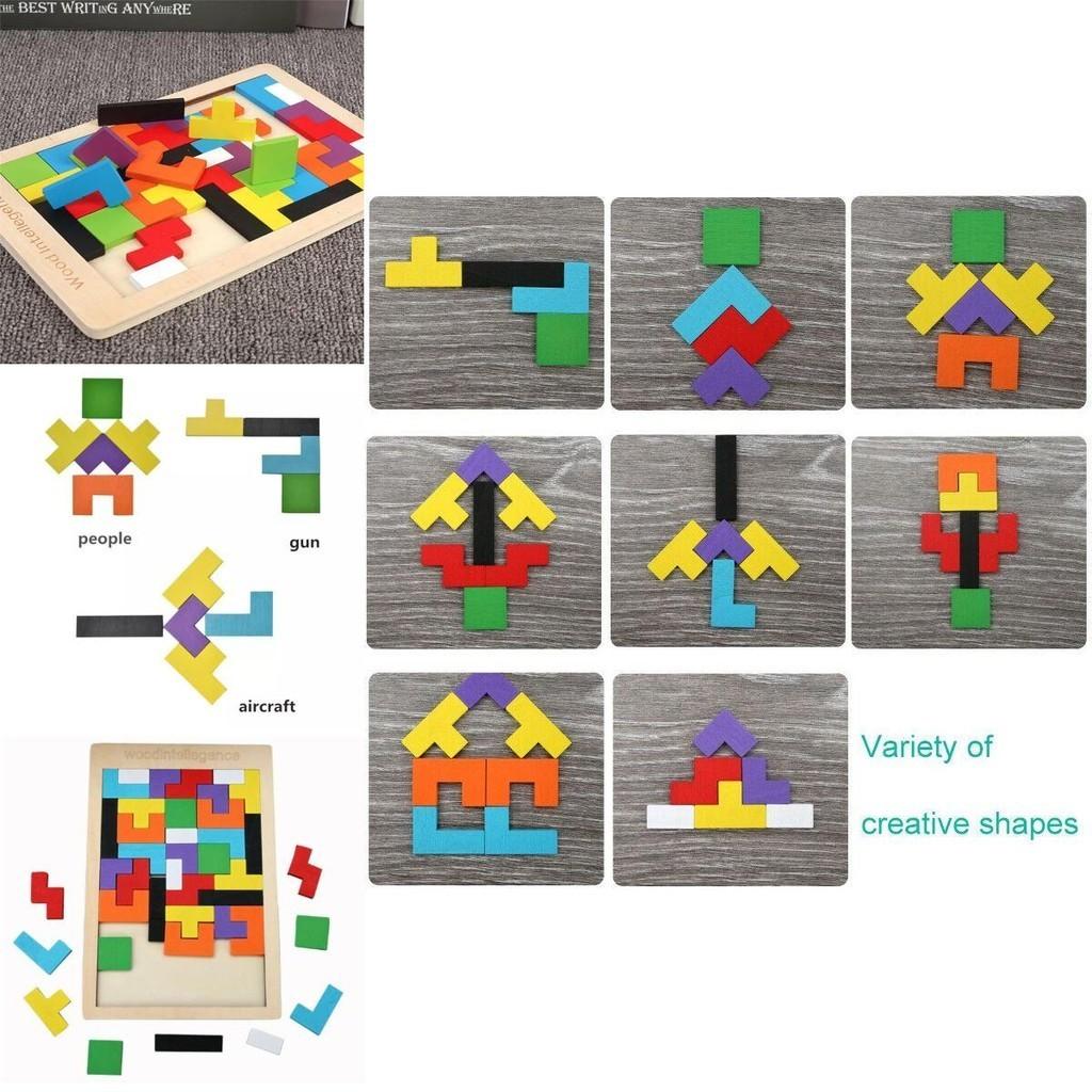 Fesselndes buntes Holz-Tetris Lernspielzeug für Kinder im Alter von 3 bis 8 Jahren