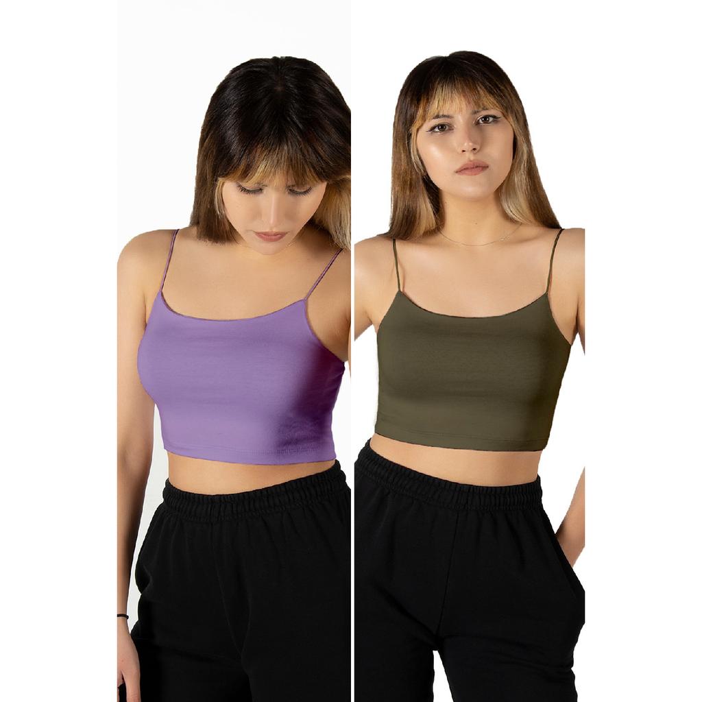 2-balení Dámské černo-bílé provazové popruhy Bavlna Crop Top Bustier Blouse tílko
