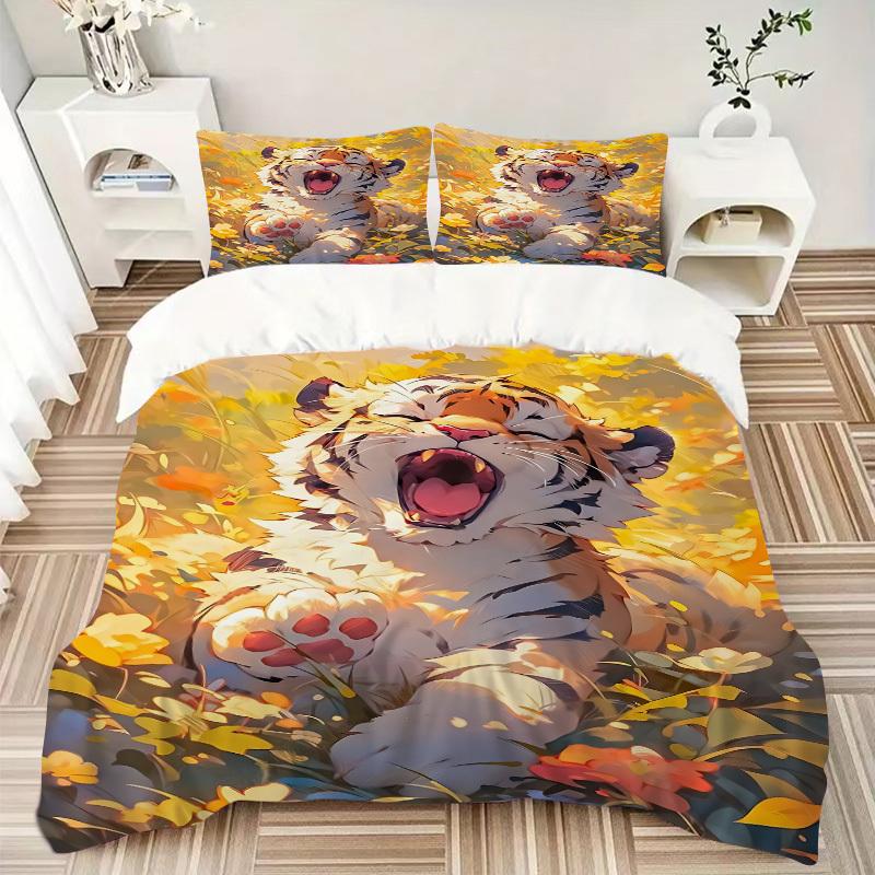 3pcs Tiger Print Duvet Cover Set -Includes 1 Duvet Cover and 2 Pillowcases, No Quilt Core, All-Season Home Decor  yy251111177