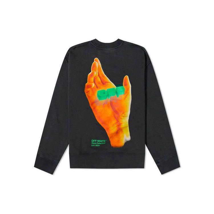 Off-White SS20 Front OFF Print Back Big Hand Logo Sweatshirt Men Tops Black OMBA037R20E300131088