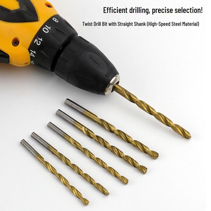 Premium 13-teiliges Titanbeschichtetes HSS-Spiralbohrer-Set (1,5 mm bis 6,5 mm) mit Rundschaft für Rotationswerkzeuge