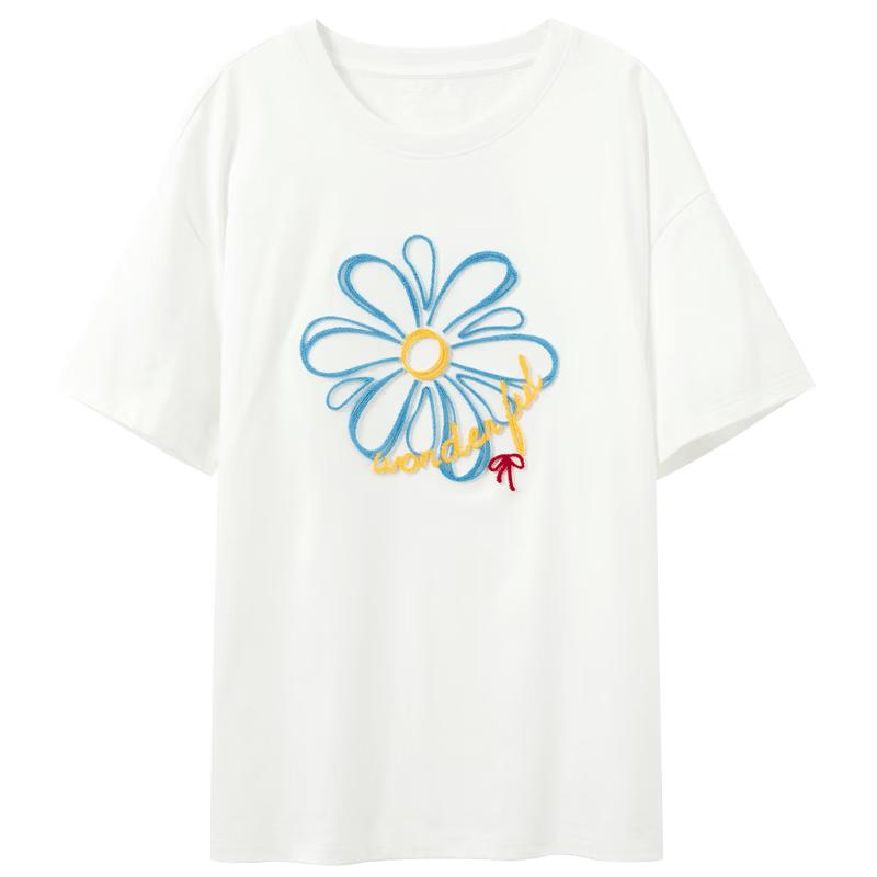 SanCai 2026 Summer Embroidered Floral T-Shirt L