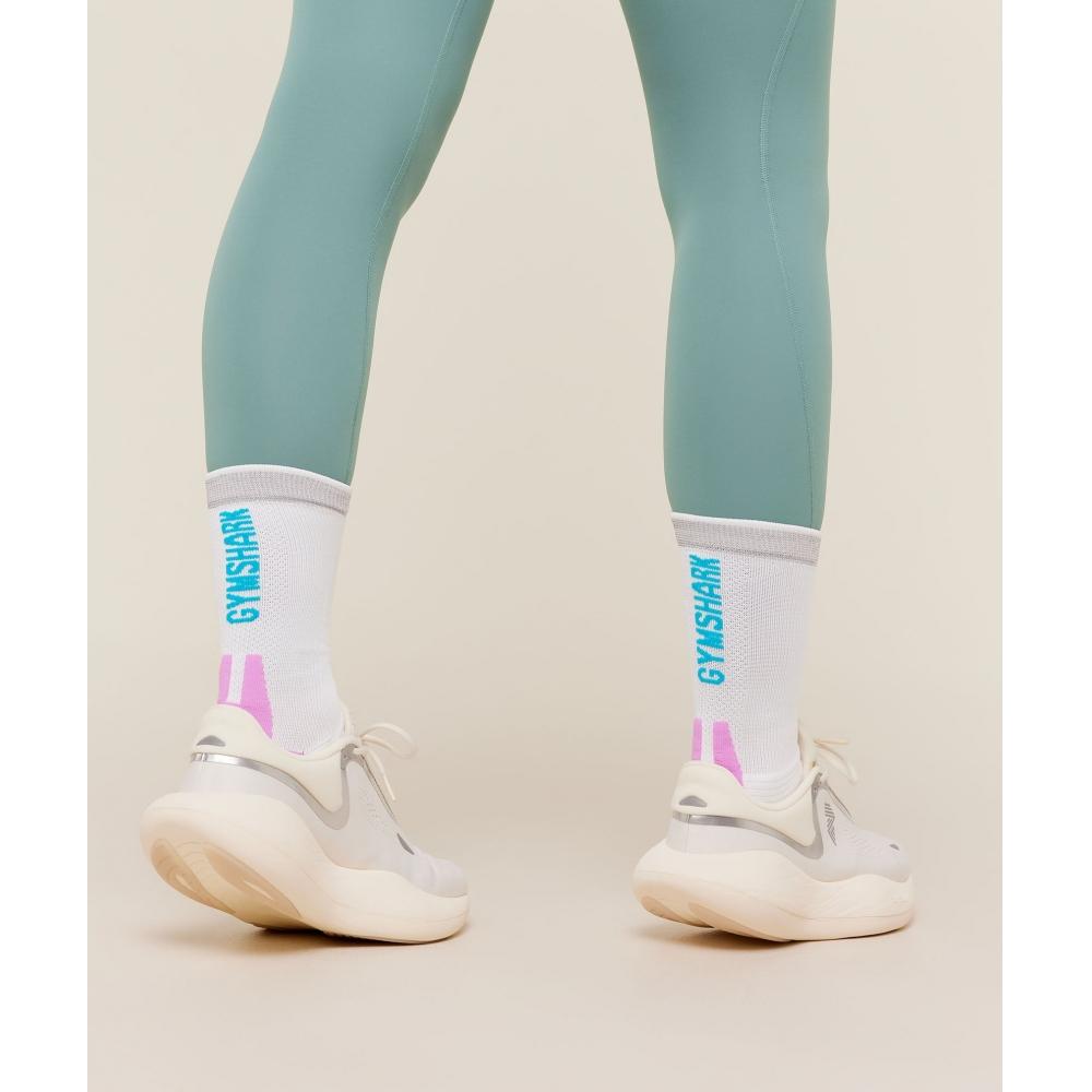 Gymshark Running Elite Crew Sock Single White Brand Blue Sour Pink I1c4o Wd35