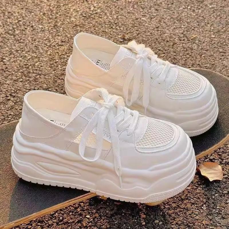 Platform White Shoes Women's Summer Mesh Shoes Women's Breathable Mesh Two and a Half Slippers with Wide-leg Pants Shoes Sports Board Shoes