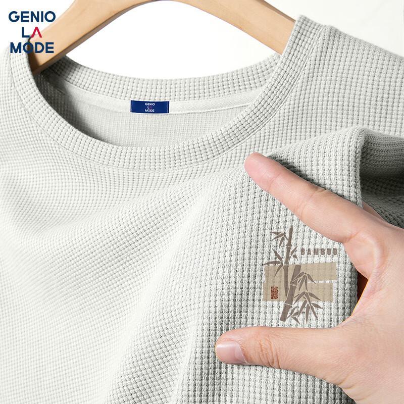 GENIOLAMODE Men s Waffle Bamboo Print Short Sleeve T-Shirt XL