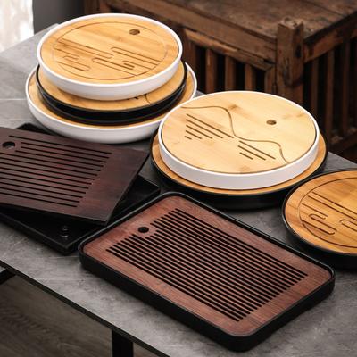Modern Simple Round/Rectangular Bamboo Tea Tray Kung Fu Tea Set Desktop Large Capacity Water-Dentamine Draining Tea Tray Decor