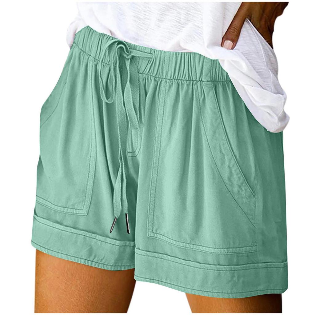 Women's Fashion Solid Color Drawstring Strap Pocket Casual Shorts