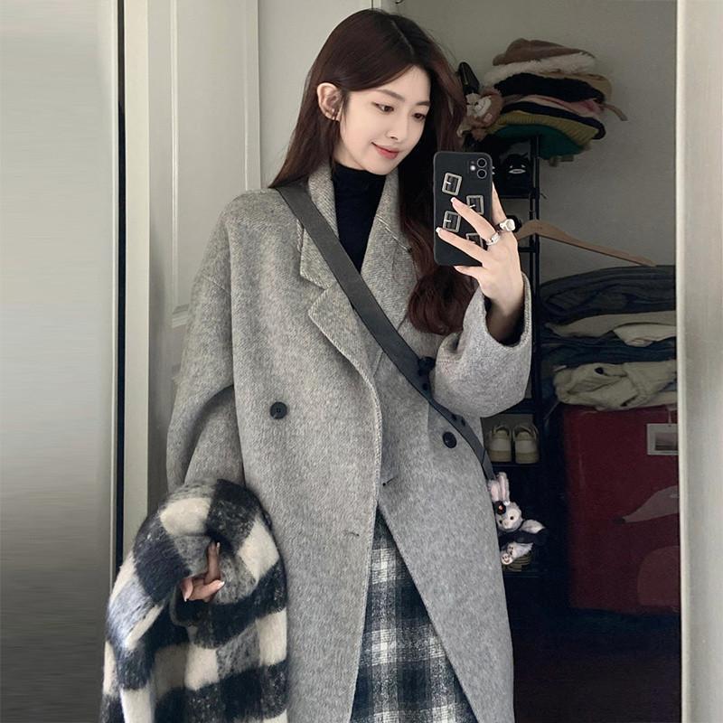 Woolen coat women's medium and long autumn and winter foreign style thickened coat