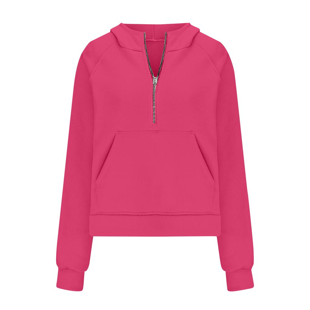 2025 Autumn Winter New Women's Scuba Sports Half-Zip Yoga Loose Short Hooded Fleece Lined Sweatshirt