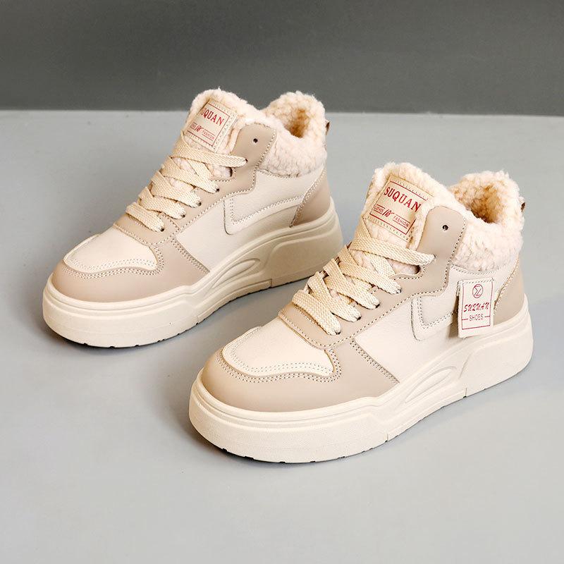 K winter new velvet thick-soled color matching students increase height winter warm high-top cotton shoes