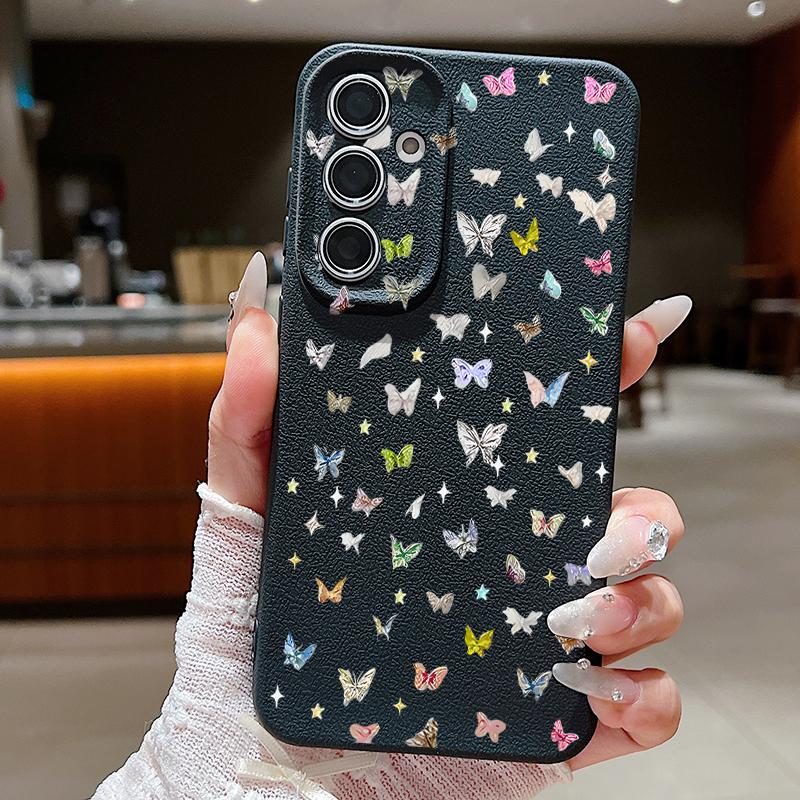 Soft Case For Samsung Galaxy A57 A37 A17 A56 A16 A55 A54 A15 A36 A26 INS Retro Butterfly Pattern Leather Texture TPU Phone Cover