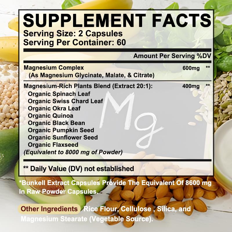 Magnesium Complex 600 mg, 120 capsules - Gluten-free, Non-GMO