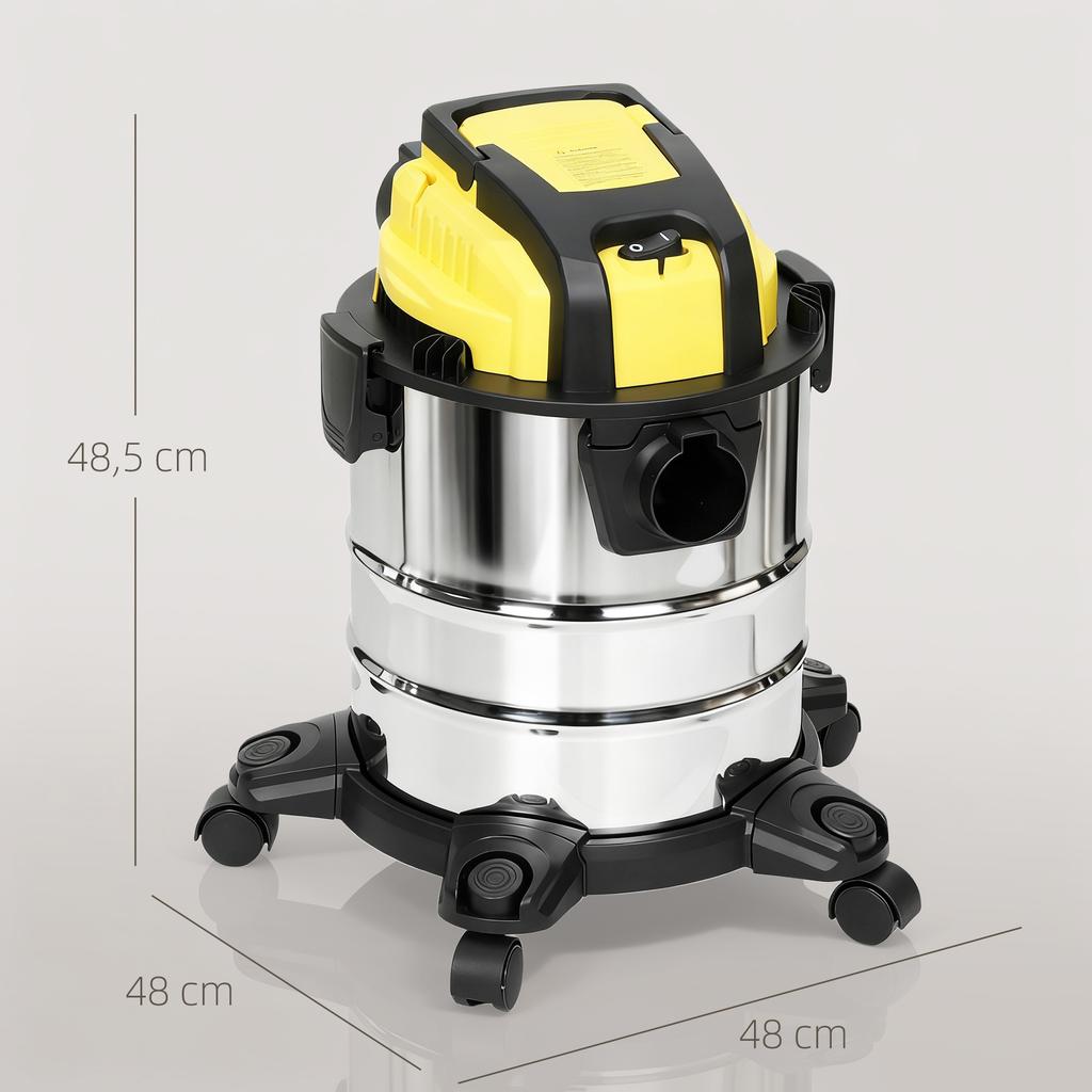 Wet and dry vacuum cleaner. Wheeled. Triple filtration system. 20L dust container