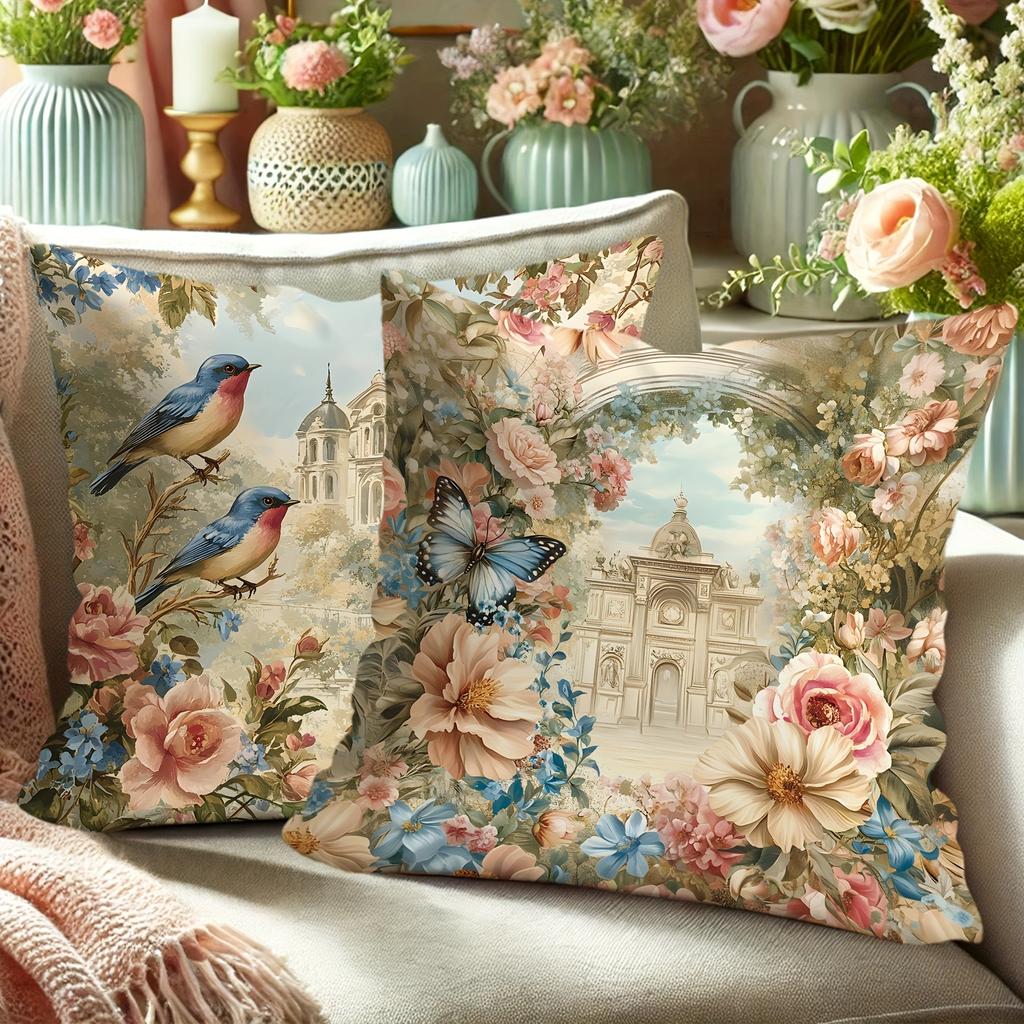Magpie Flower Pattern Home Decor Pillowcase Bedroom Living Room Sofa Decoration Polyester Cushion Cover With Zipper