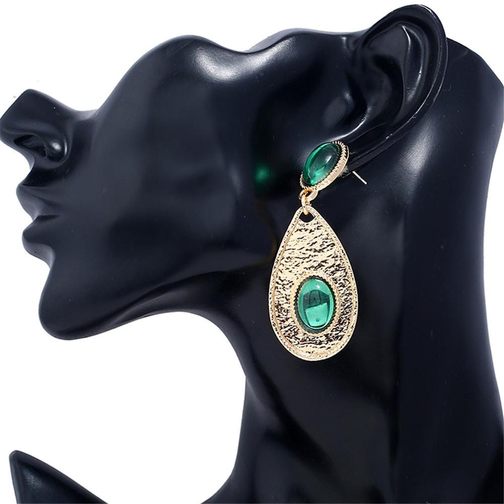 Women s Fashion Accessory Vintage Design Round Shape Drop Earrings Jewelry (Green)