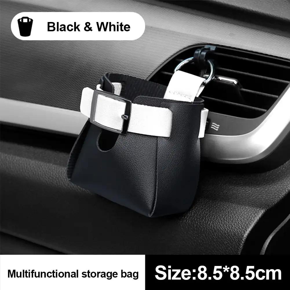 Car Air Outlet Leather Pouch Storage Bag Clip Hooks Auto Interior Box Organizer Phone Holder Car Air Vent Pouch Car Accessories