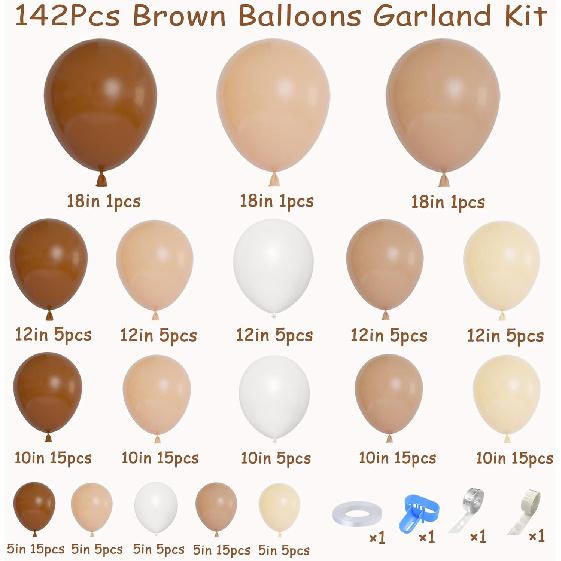 142Pcs Brown Balloons Garland Arch Kit Nude Coffee Brown Boho Blush Tan Neutral Balloons for Teddy Bear Baby Shower Neutral Woodland Wedding Jungle
