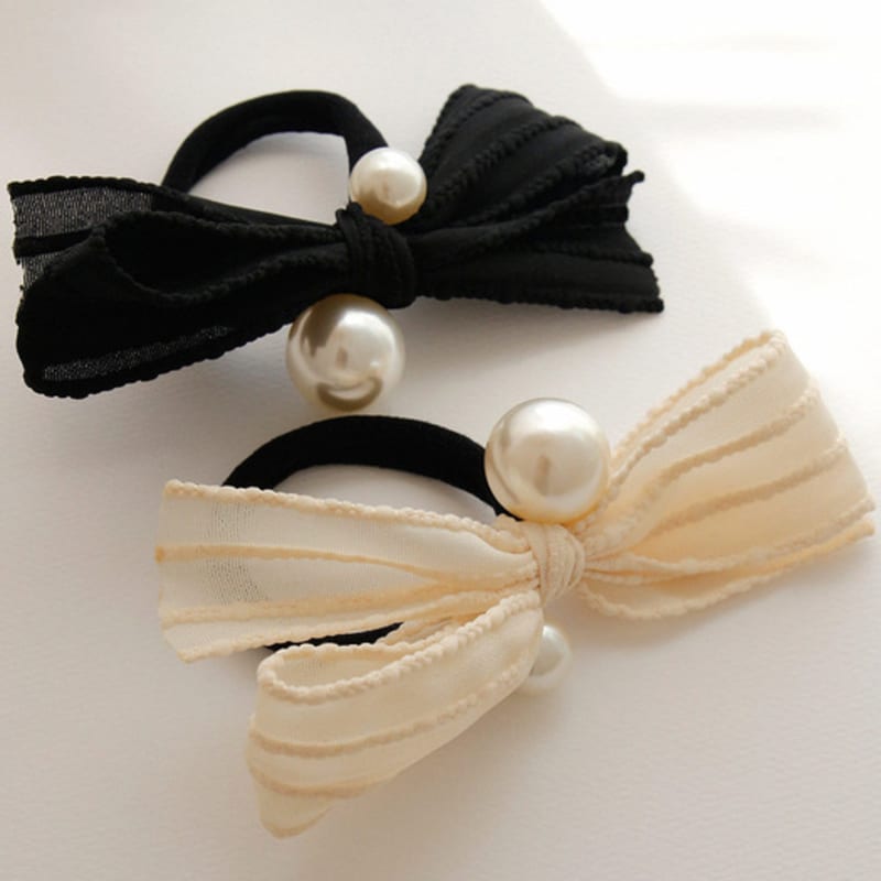 J.Lauren Lace Ribbon Pearl Hair Tie H01042